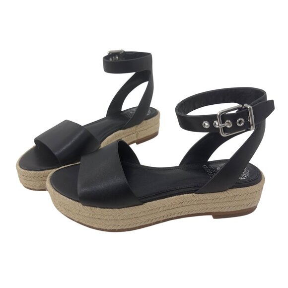 Vince Camuto Black Leather Espadrille Sandals Ankle Strap & Buckle Womens SZ 6.5 - Picture 9 of 14